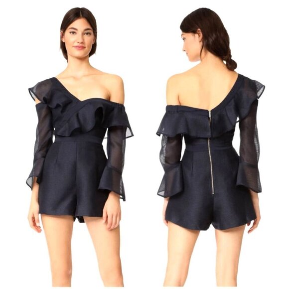 Keepsake Romper Women Medium Navy Blue Bell Sleeve Flashing Lights Playsuit‎ NWT - Picture 1 of 12